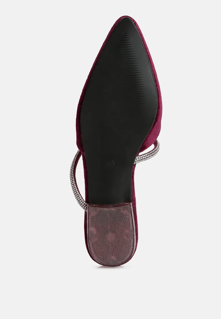 Turnon Velvet Diamante Detail Flat Mules By Ruw