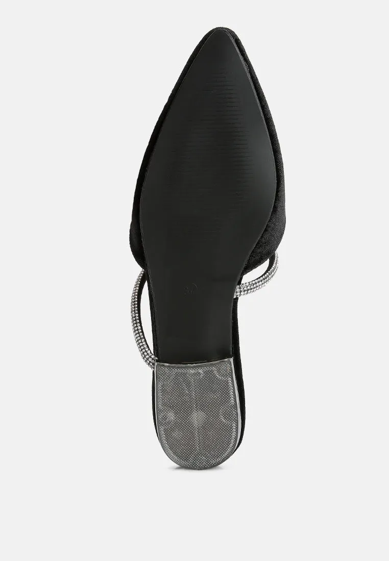 Turnon Velvet Diamante Detail Flat Mules By Ruw