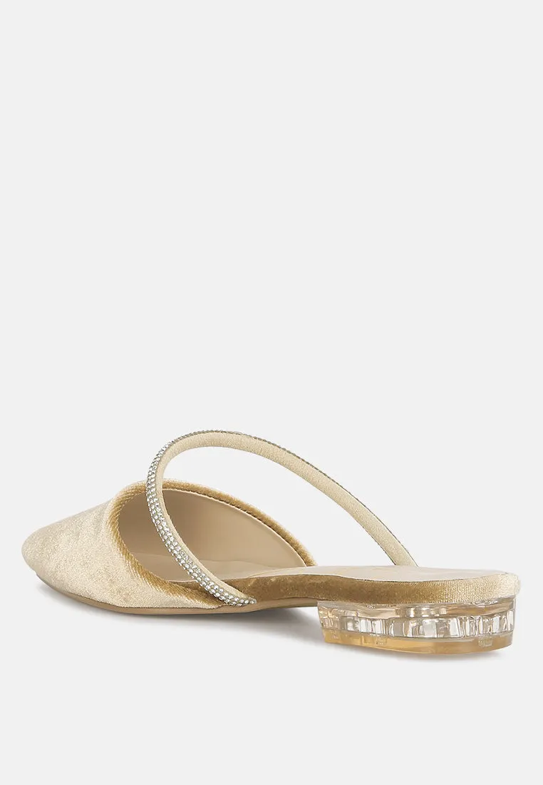 Turnon Velvet Diamante Detail Flat Mules By Ruw