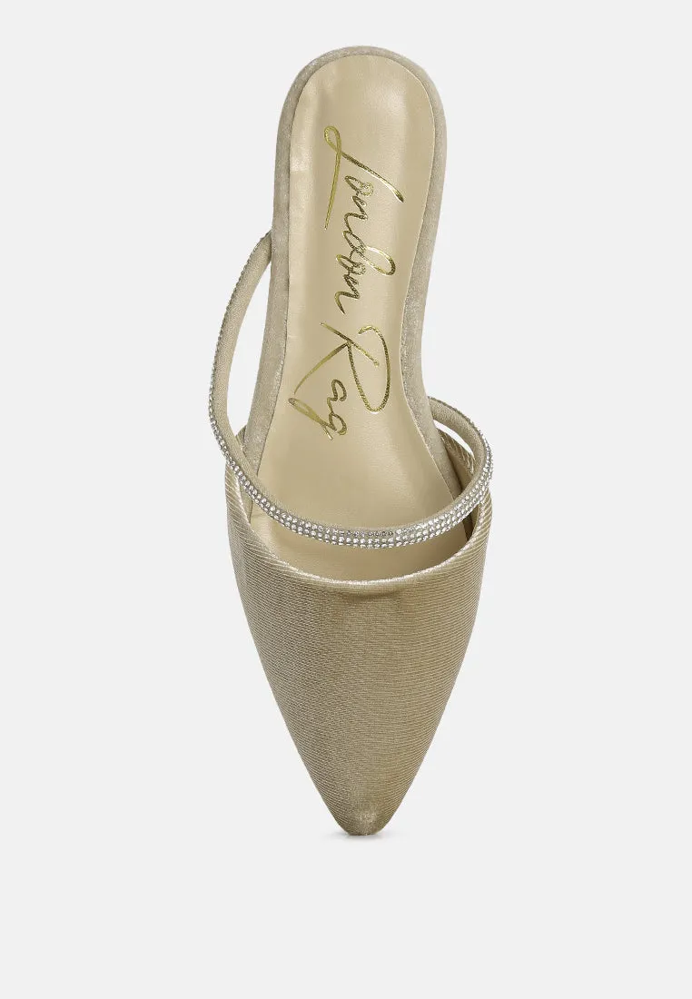 Turnon Velvet Diamante Detail Flat Mules By Ruw