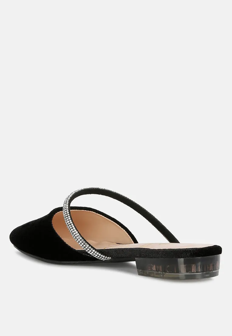 Turnon Velvet Diamante Detail Flat Mules By Ruw