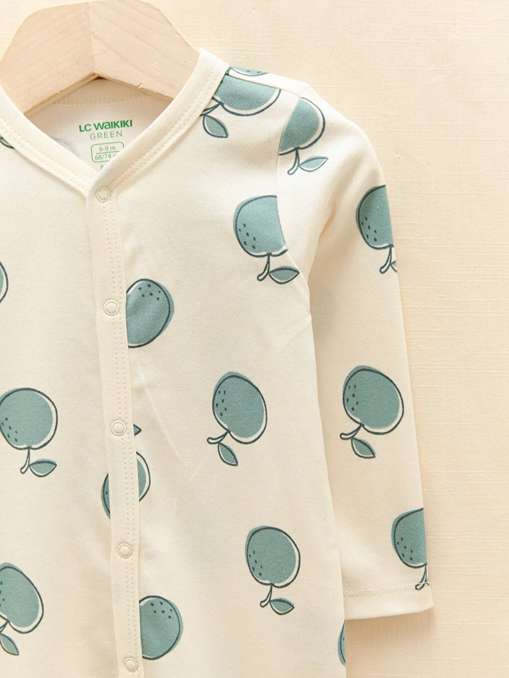 V-neck Long Sleeve Printed Organic Cotton Baby Girl Jumpsuit 2-pack