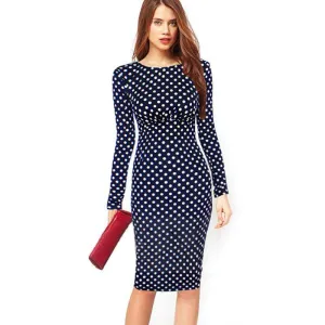 Women Dresses Plus Size 4XL with Long Sleeves Polka Dot Sheath Puff Natural Knee-Length Party Dress Vestidos Femininos