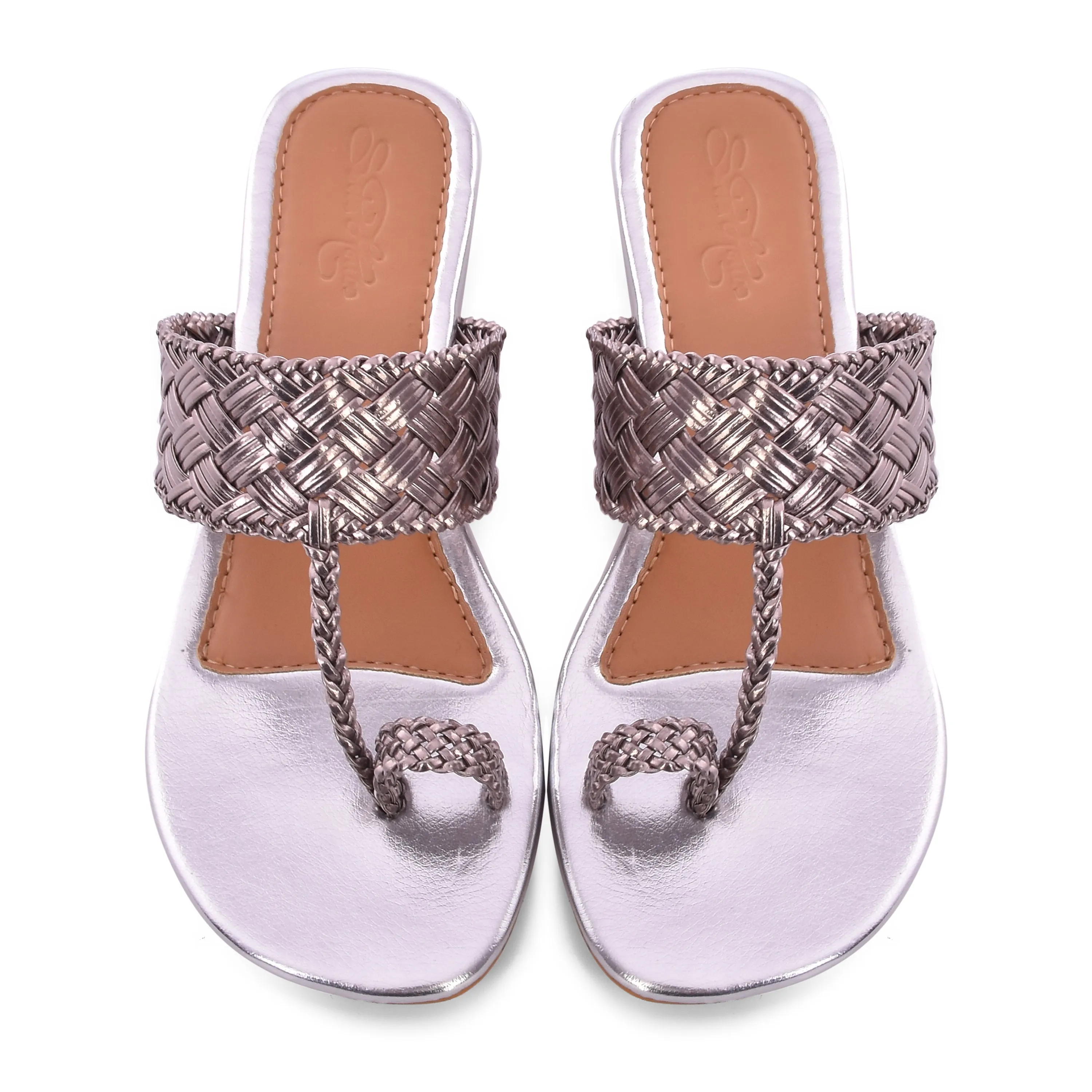 Woven Silver Kolapuri Flats