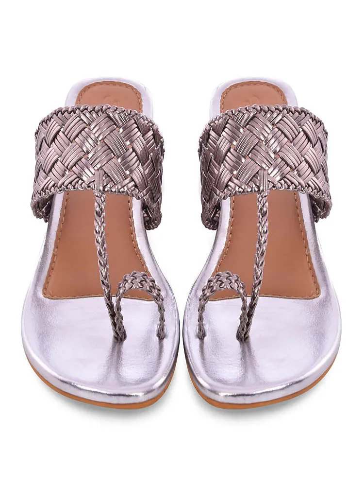 Woven Silver Kolapuri Flats