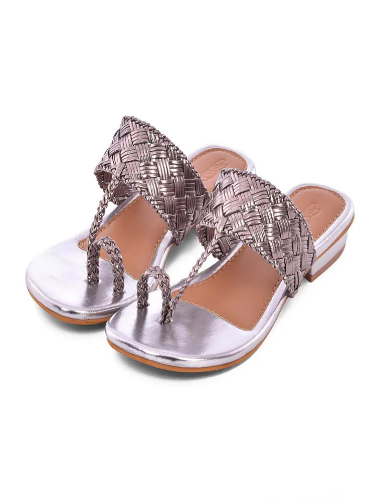 Woven Silver Kolapuri Flats