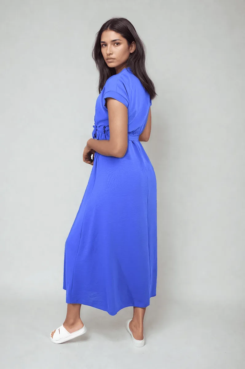 Wrap Tie Waist Short Sleeve Midi Dress